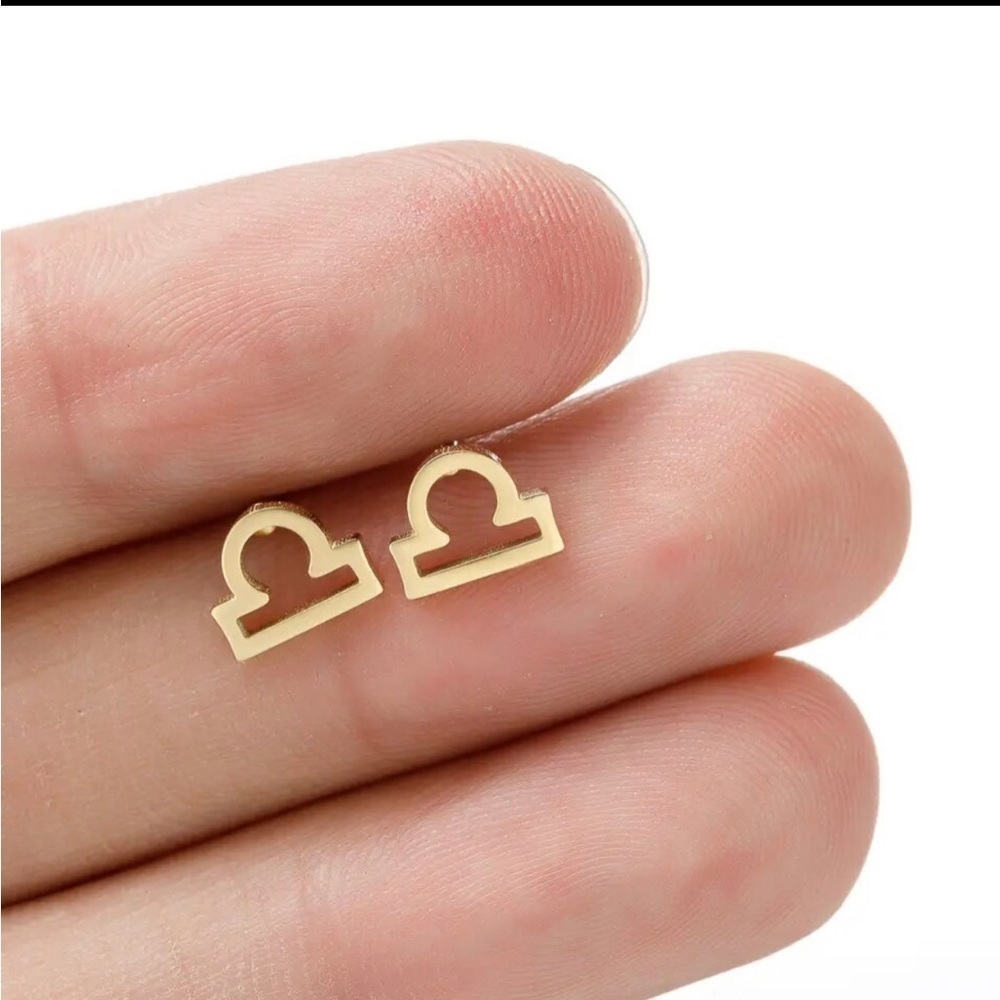3 For $35 18K Gold Unisex Libra Zodiac Sign Minimalist Stud Earrings